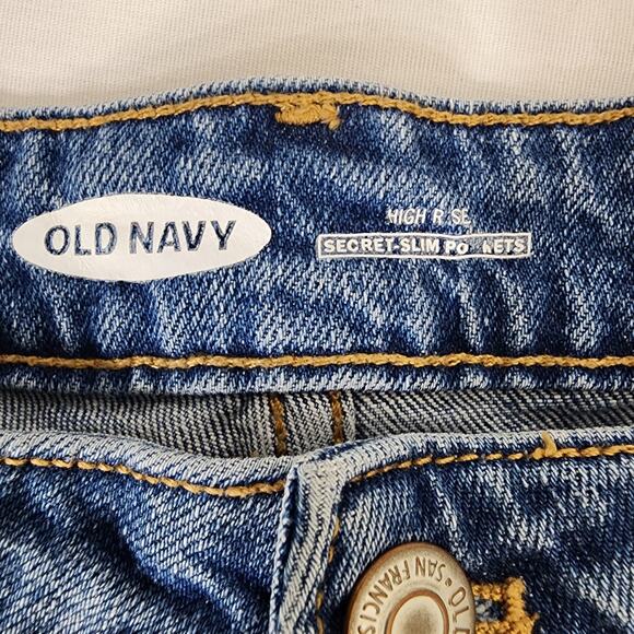 Old Navy Womens Jean Shorts 14 High Rise Super Slim Pocket Blue Denim Button Up - Picture 3 of 7